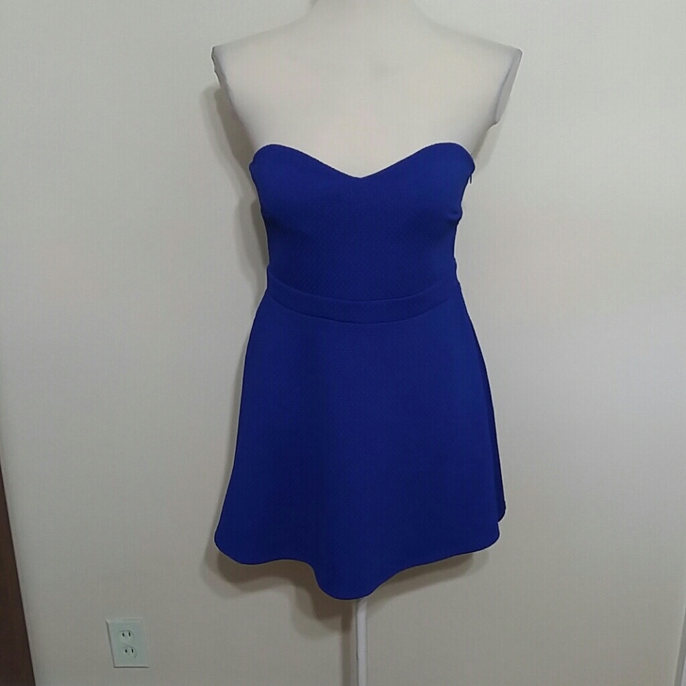 Cobalt blue waffle knit strapless mini dress size medium